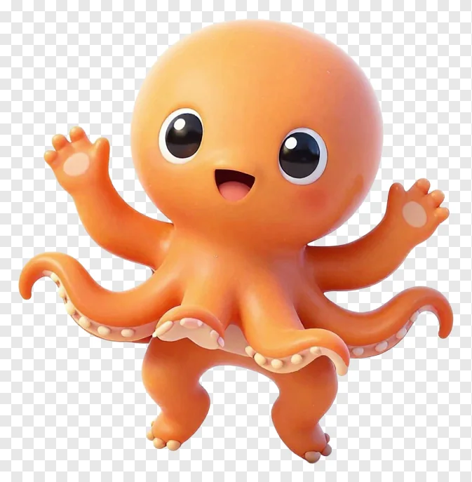 Orange octopus dancing and waving arms