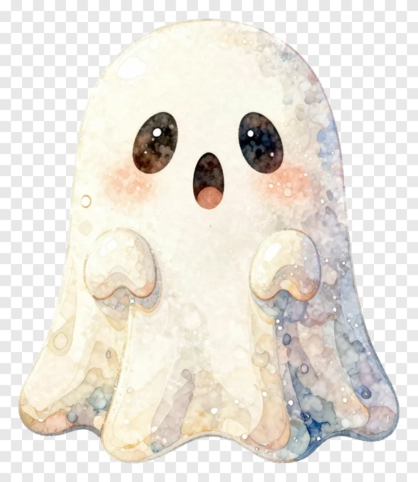 A cute ghost with blush cheeks and watercolor texture.