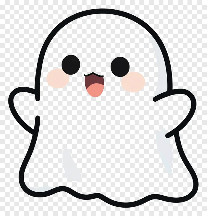 A cute ghost with a smiling open mouth and rosy cheeks.