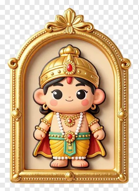 Cartoon Ram idol in a golden frame.