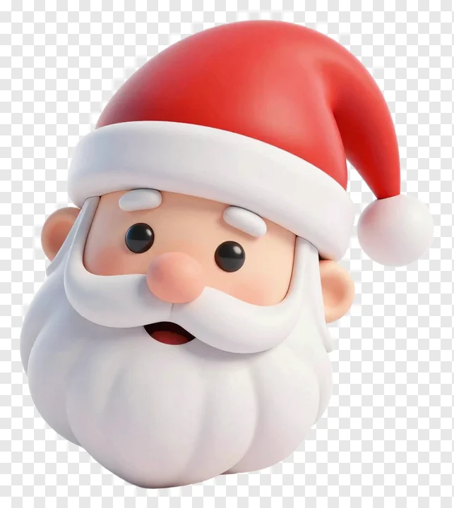 A 3D-rendered Santa Claus head wearing a red hat.