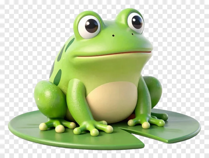 A cartoon frog sitting on a lily pad.