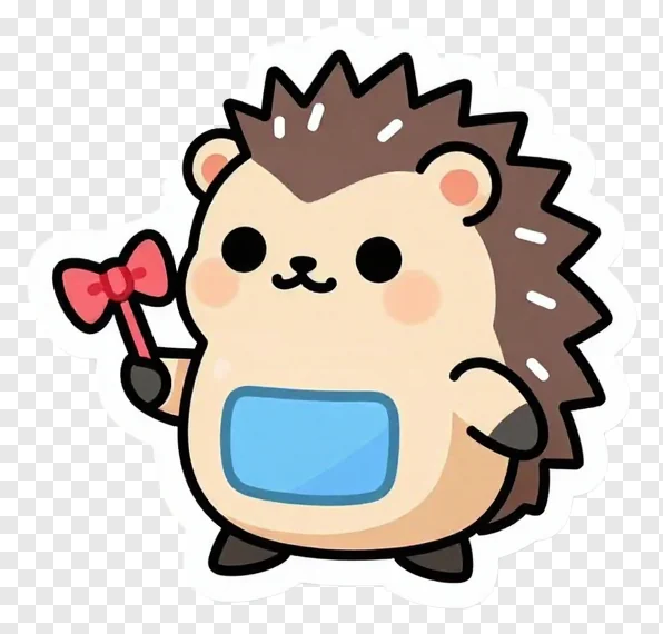 A cartoon robot hedgehog holding a pink bow.