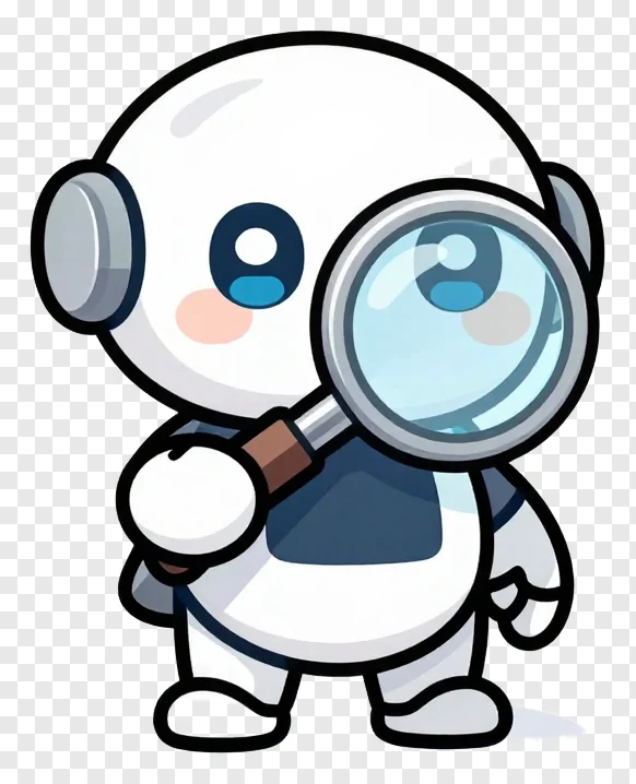 A cartoon robot holding a magnifying glass.