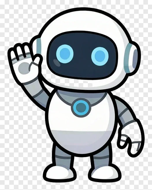 A cartoon robot student waving its hand.