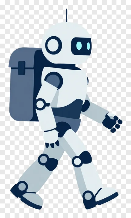 A robot walking with a backpack on its back.