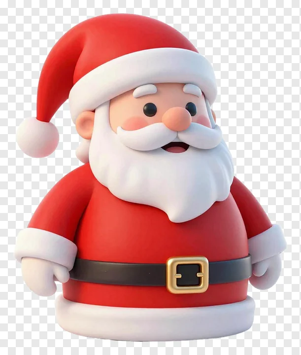 Cartoon Santa Claus wearing a red hat and suit.