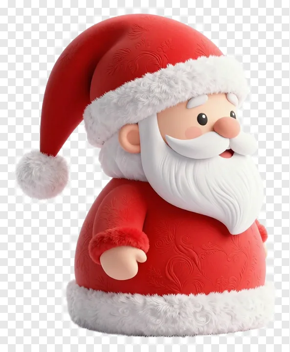 Santa Claus with a red hat featuring embossed designs.