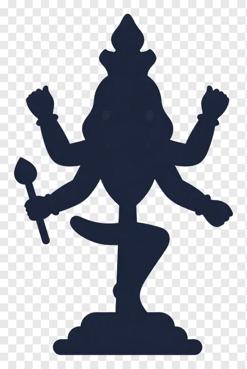 Black silhouette of Durga holding a trishul.