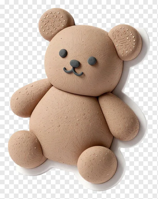 A sitting clay bear idol with textured surface.