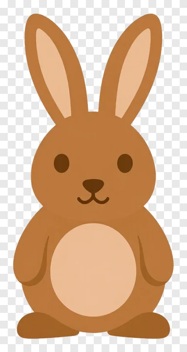A sitting cartoon Easter bunny with brown ears and a tan belly.