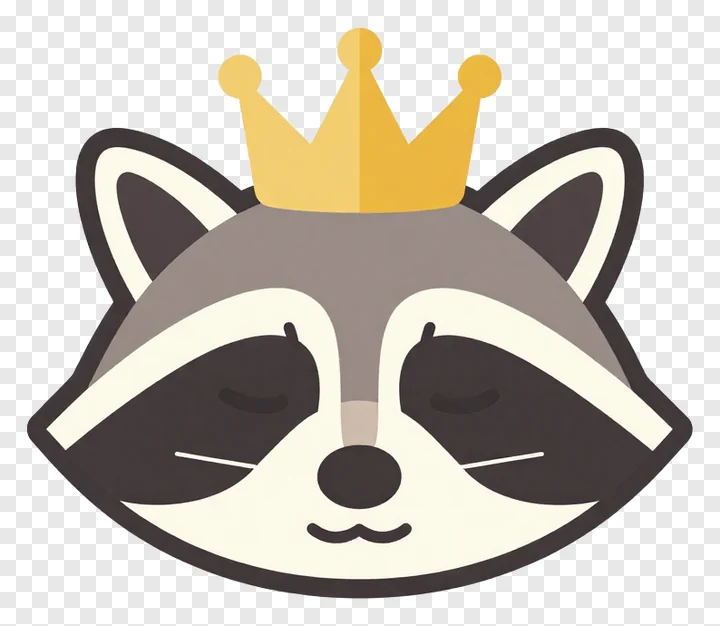Sleepy raccoon wearing a golden crown.