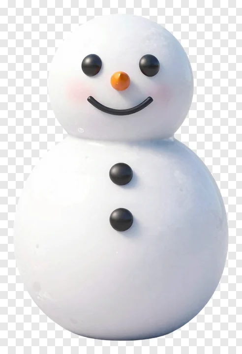 A smiling snowman with black buttons and an orange nose.