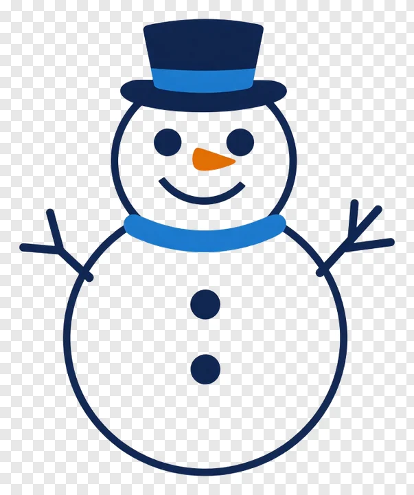 Snowman with blue hat and orange nose.