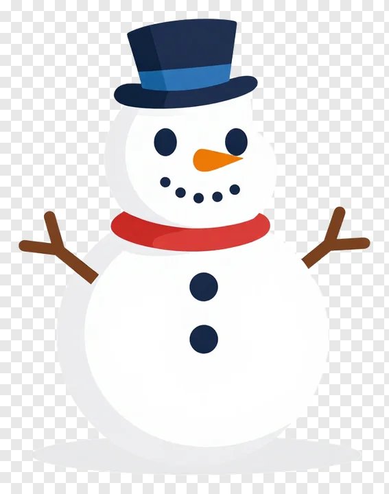 Snowman with blue hat and orange nose.