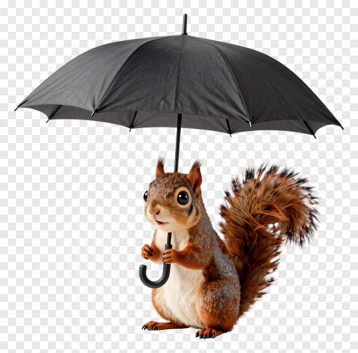 A squirrel holding an umbrella.