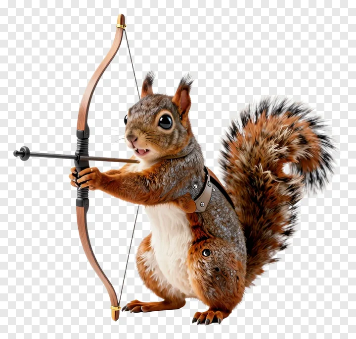 A squirrel holding a bow and arrow.