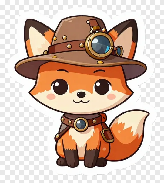 A cartoon fox in steampunk explorer gear.