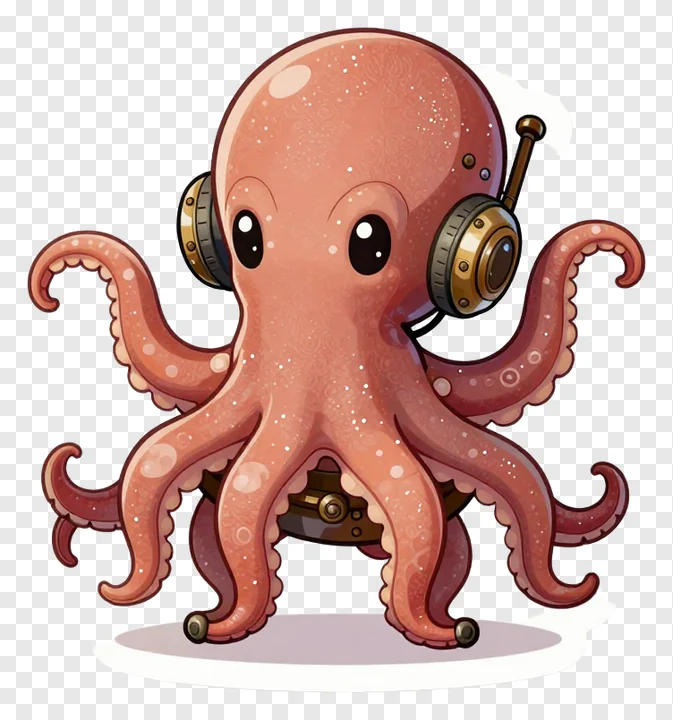 A cartoon octopus in steampunk gear dancing.