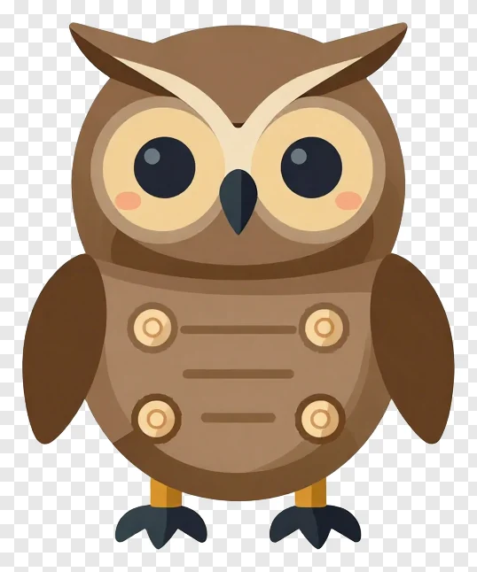Cartoon owl robot with steam punk design elements.
