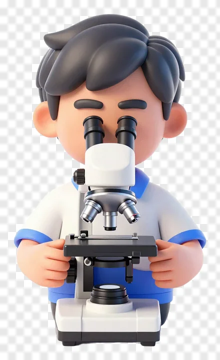Cartoon student looking through a microscope.