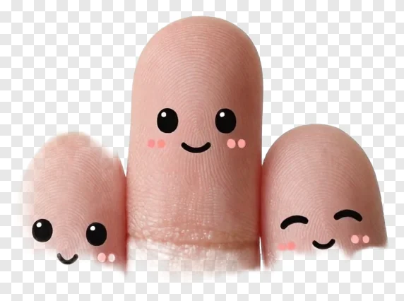 Three fingers with cartoon faces smiling and peeking out.