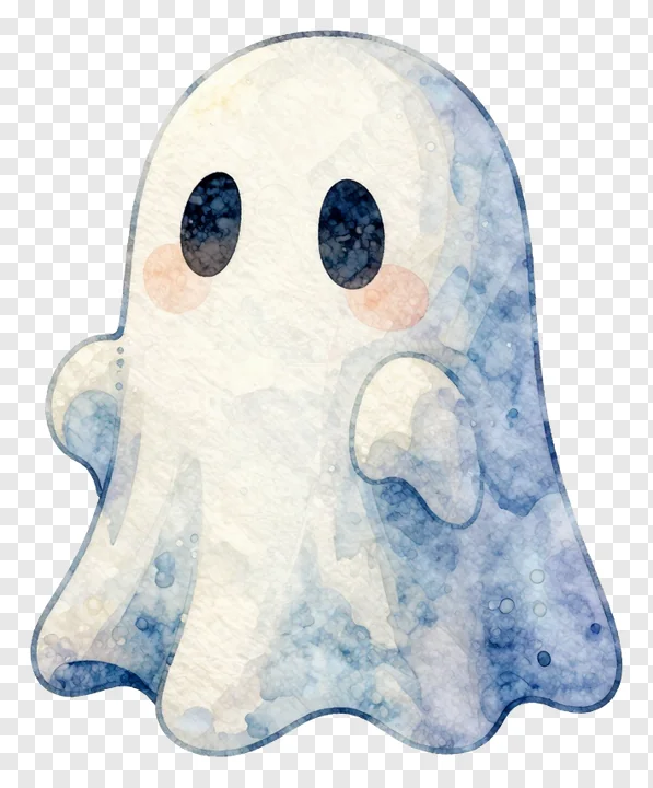 A cute ghost with blue watercolor washes.
