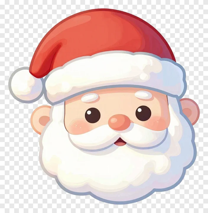 A cute cartoon Santa Claus face wearing a red hat.