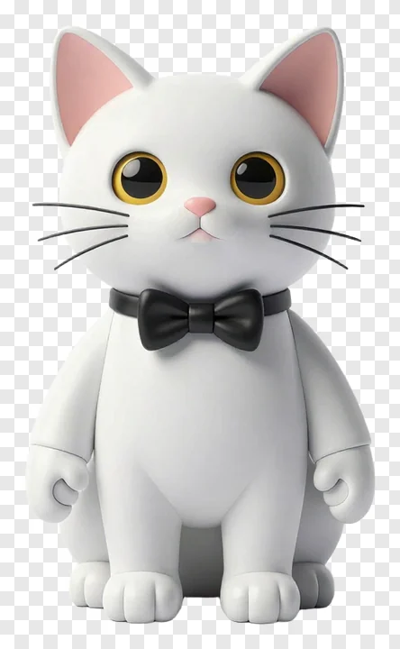 White cat figurine with black bow tie.