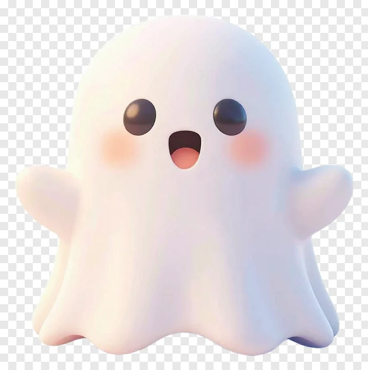 A cute, white ghost with pink cheeks and big eyes.