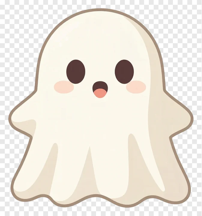A cute, rounded ghost with soft peach cheeks.