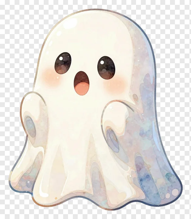 A cute ghost with a watercolor texture and surprised expression.