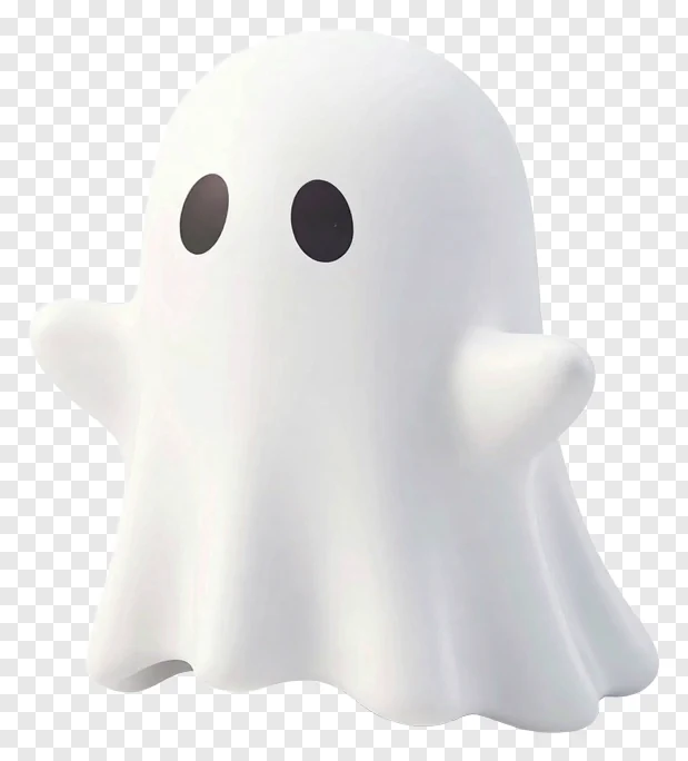 A white ghost with black eyes and a smooth surface.