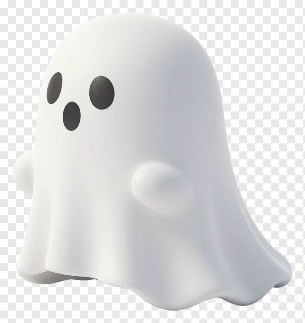 A cute white ghost with glossy material and black eyes.