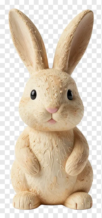 A wooden-textured sitting Easter bunny figurine.
