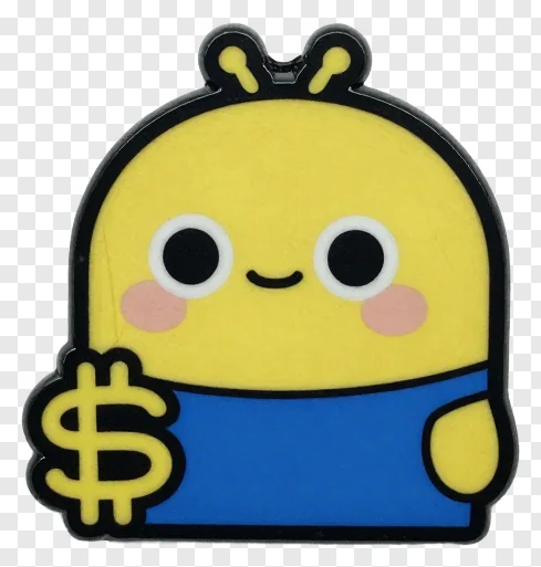 Yellow cartoon bee holding a dollar sign.
