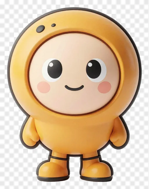 A yellow cartoon character toy with a smiling face.