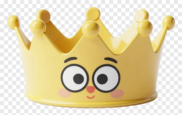 A yellow cartoon crown with a smiling face.