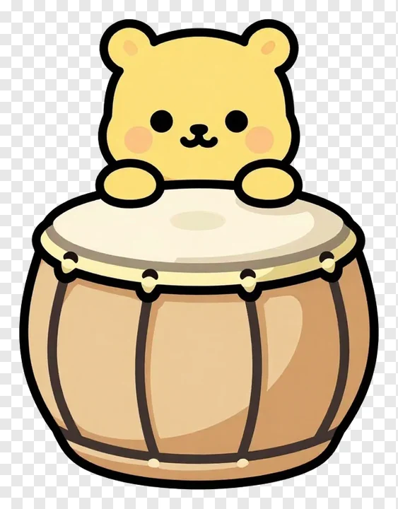 A cartoon bear sitting on a tabla drum.