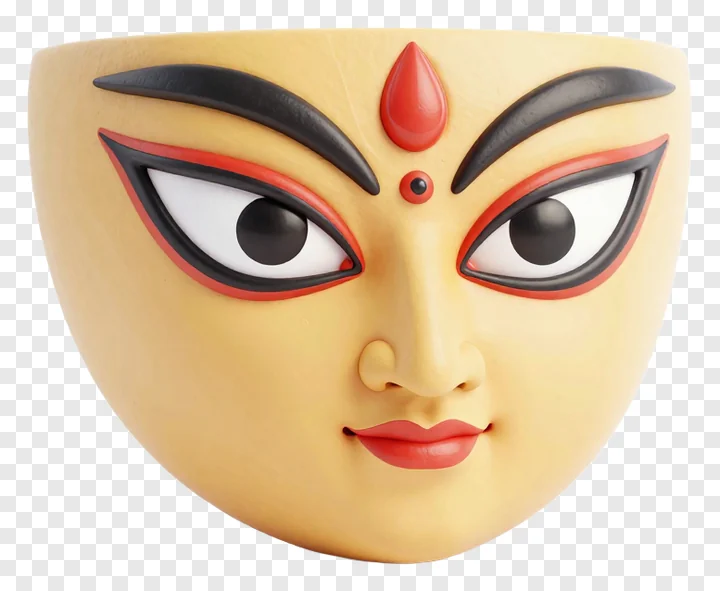 Yellow Durga face with red teardrop bindi.