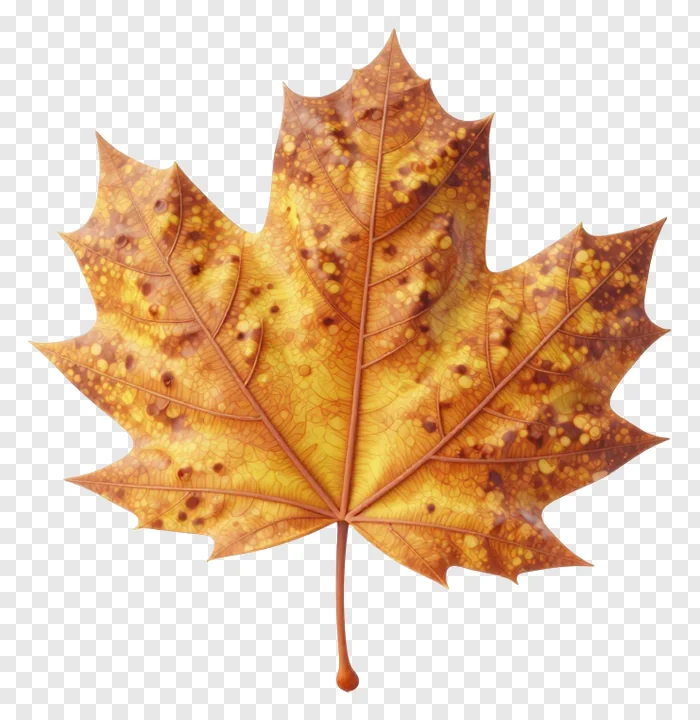 A detailed autumn maple leaf with golden and brown hues.