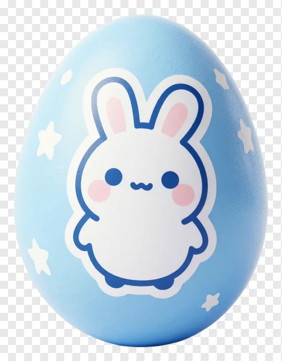 Blue Easter egg with a bunny sticker.