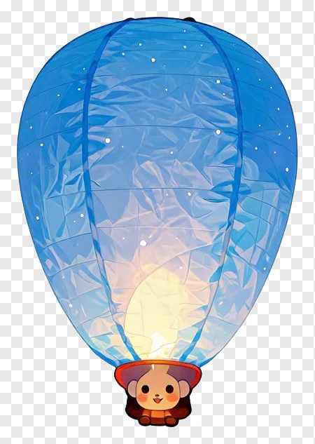 A blue paper sky lantern with a cute animal passenger.