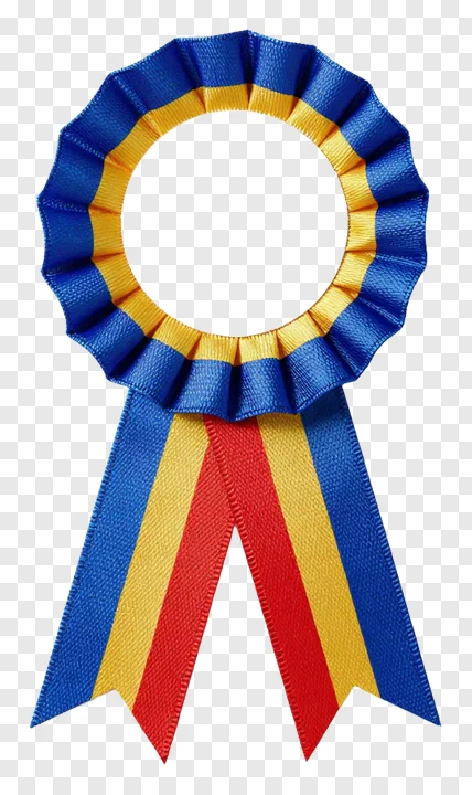 A blue, yellow, and red tricolor ribbon badge.