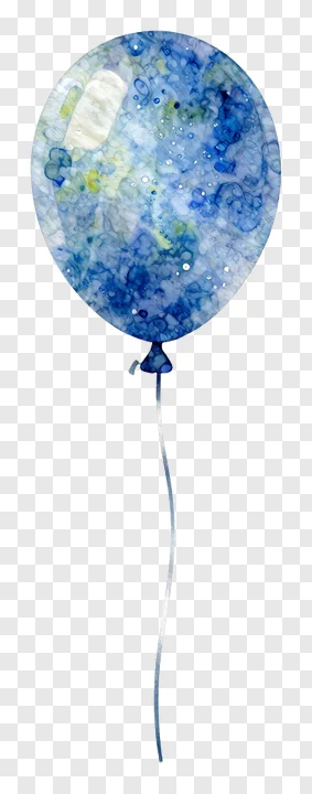 Blue watercolor balloon with string for birthday decoration.