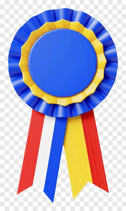 A blue and yellow tricolor ribbon badge.