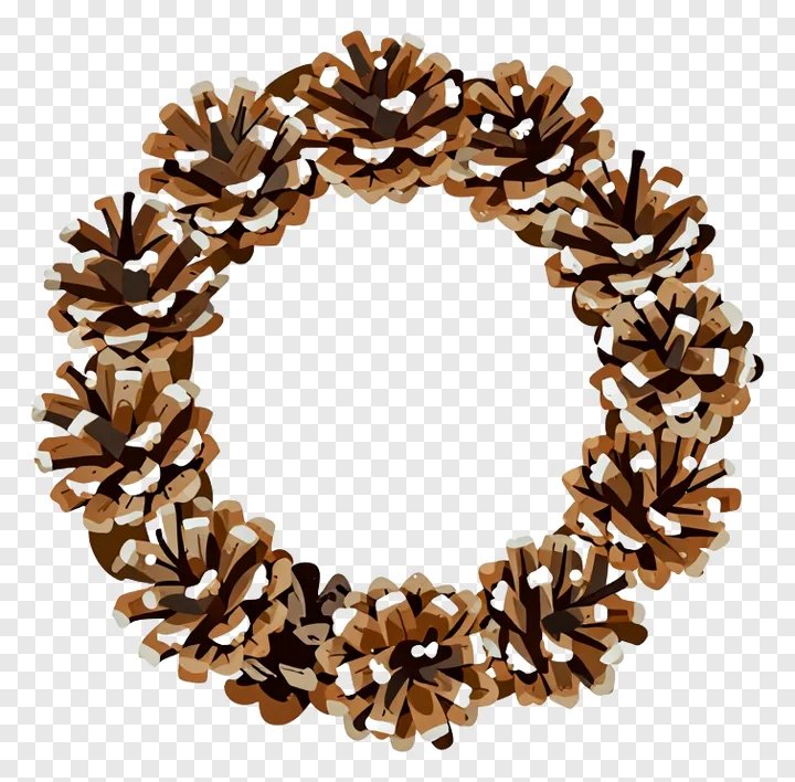 A flat vector-style wreath made of frosted pinecones.