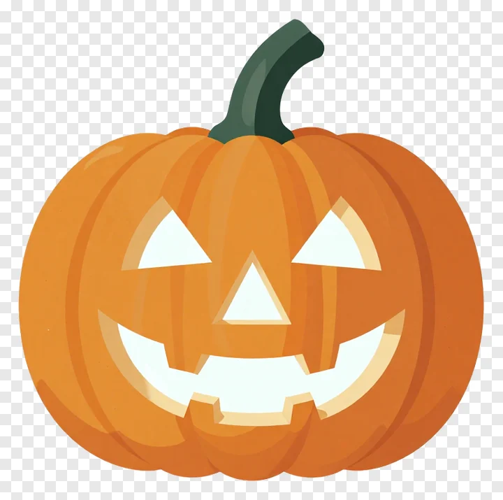 A smiling carved pumpkin with gradient orange color and green stem.