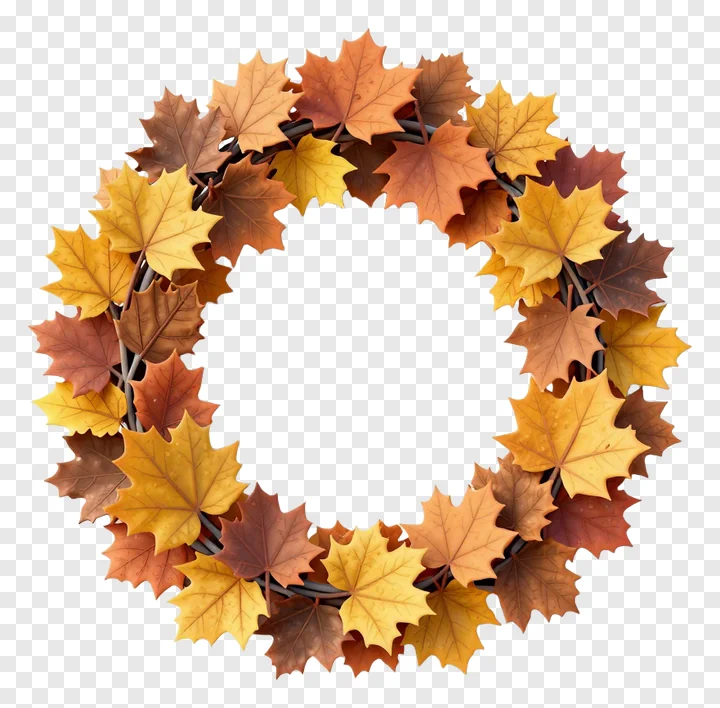 Circular wreath made of autumn maple leaves.