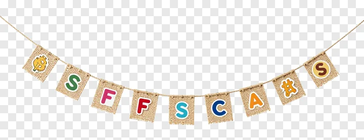 A jute banner with colorful letters and a Bitcoin symbol.